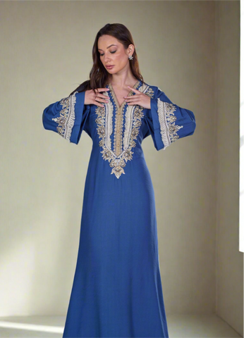 Beaded Linen Abaya Dress