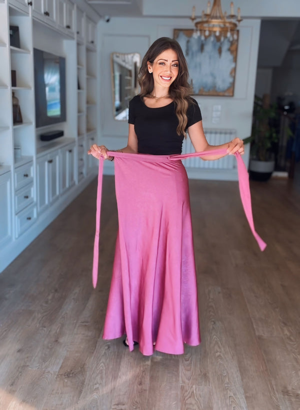 Velvety Satin Wrap Skirt