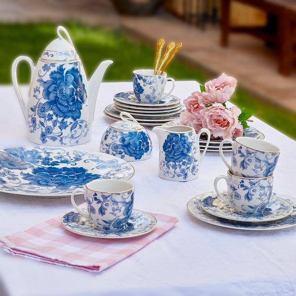 Royal Blue Flower Tea Set of 24 Pieces