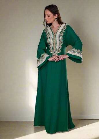 Beaded Linen Abaya Dress