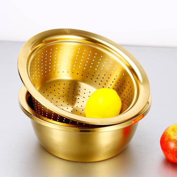 2pcs Stainless Steel Bowl With Drain
