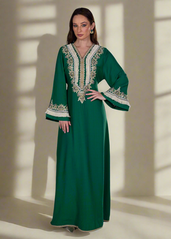 Beaded Linen Abaya Dress