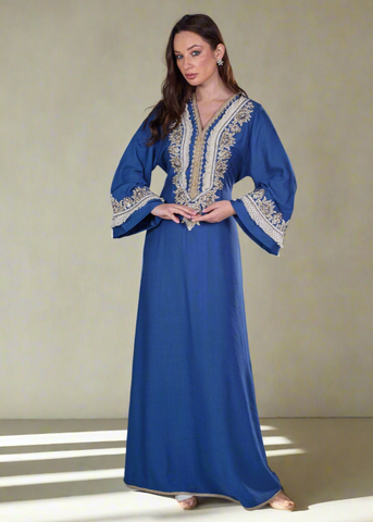 Beaded Linen Abaya Dress