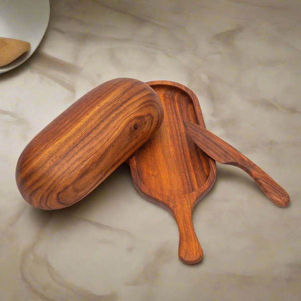 Wooden Butter Dish &  Knife