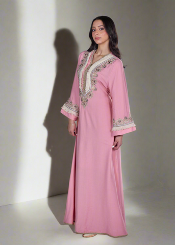 Beaded Linen Abaya Dress