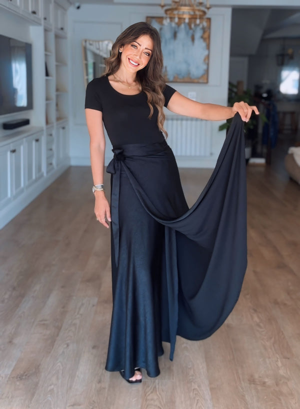 Velvety Satin Wrap Skirt