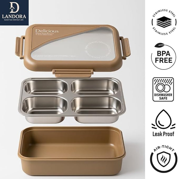 4-Compartment Stainless Steel Lunch Box