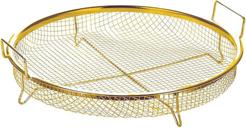 Stainless Steel Mesh Frying and Grilling Basket Round Tray 30cm - Gold