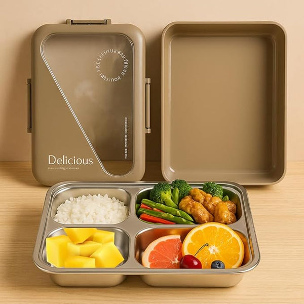 4-Compartment Stainless Steel Lunch Box