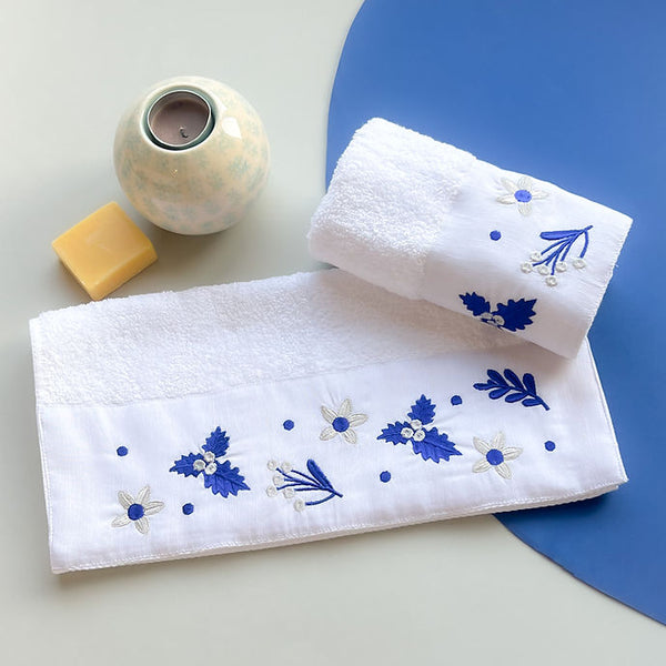 Navy x Silver Leaves Guest Towel