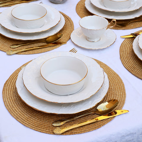 Royal Opulence: 36-Piece White & Gold Dinner Set