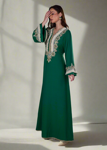 Beaded Linen Abaya Dress