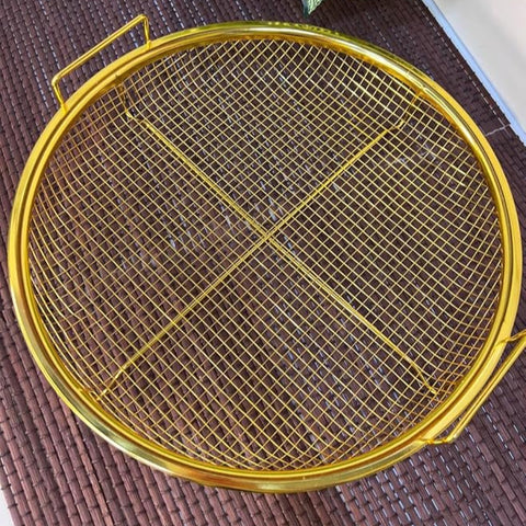 Stainless Steel Mesh Frying and Grilling Basket Round Tray 30cm - Gold