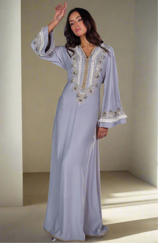 Beaded Linen Abaya Dress