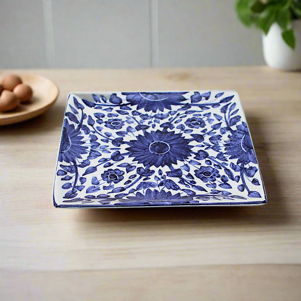 Blue Flower Square Plate