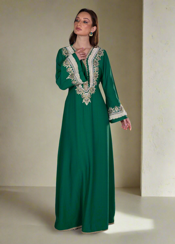 Beaded Linen Abaya Dress