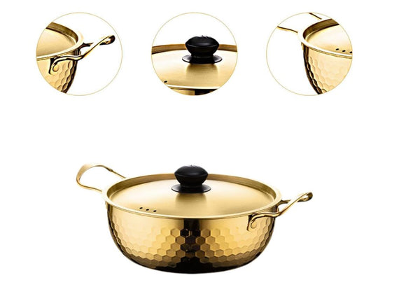 طقم أواني من الفولاذ المقاوم للصدأ باللون الذهبي مع غطاء