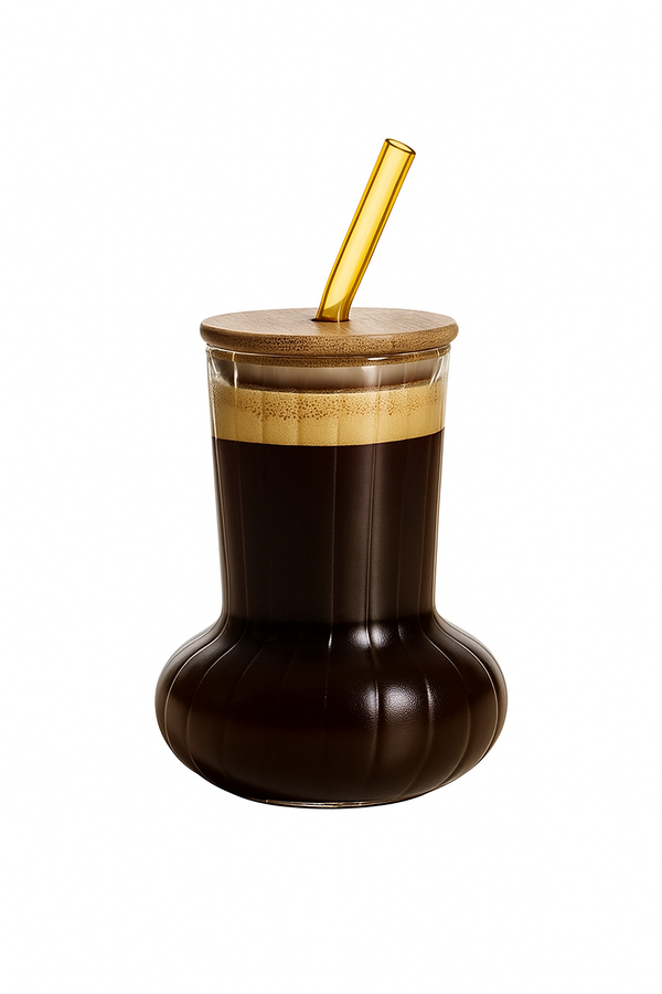 Ribbed Juice Glass With Bamboo Lid And Straw