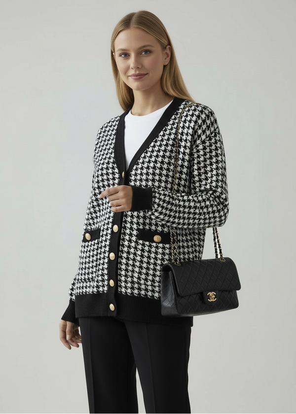 Checkered Soft Knit Cardigan