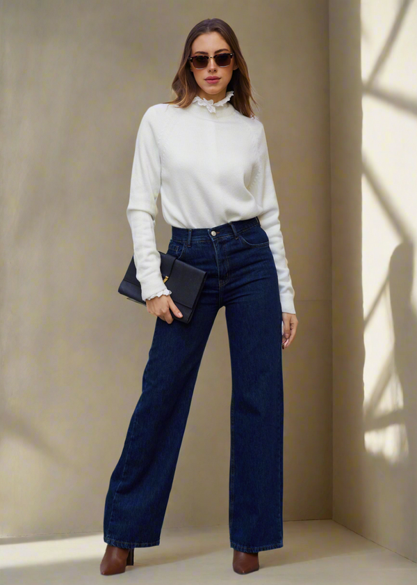 Wide Leg High Rise Denim Pants