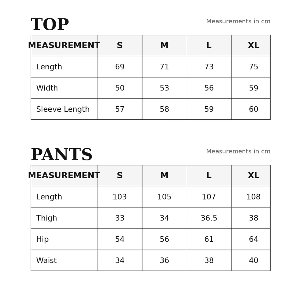 Size Chart
