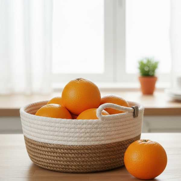 منظم ومساحة تخزين مصنوعة يدويًا من الجوت - أبيض وبيج