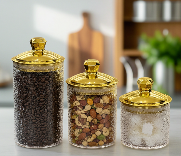 Decorative Glass Storage Jars with Gold Lids