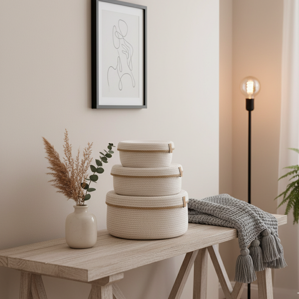 Round Storage Baskets with Lids