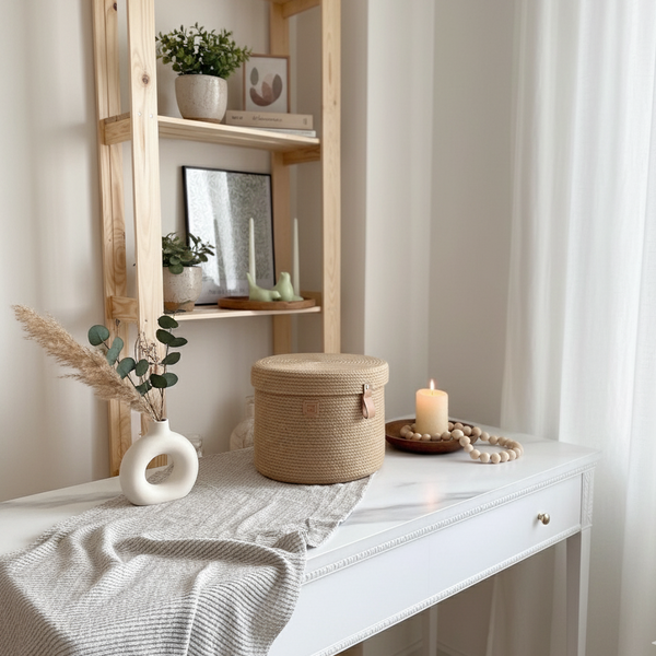 Jute Basket with Lid, Beige