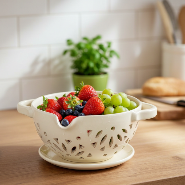 Pottery Strainer with Plate
