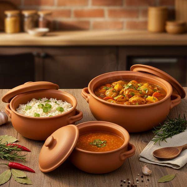 Terracotta Cooking Pots Set with Lids