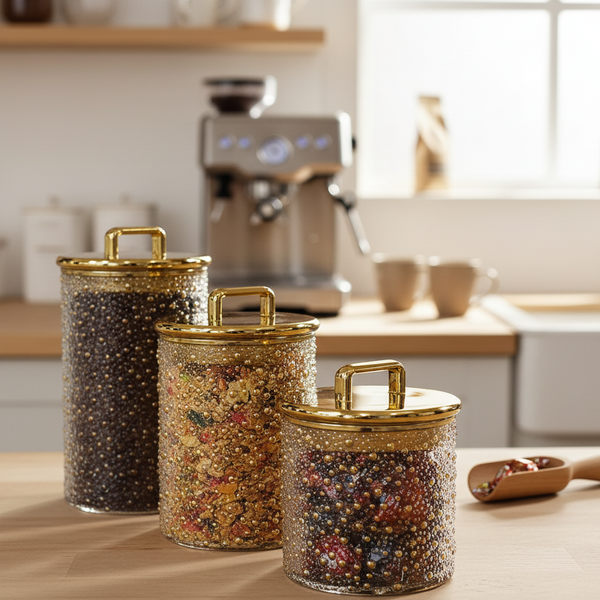 Pearl Storage Jar Set with Gold Lid