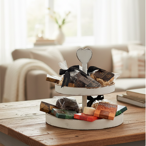Heart-topped Two-tier Wooden Display Tray