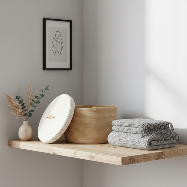 Jute Basket with White Lid