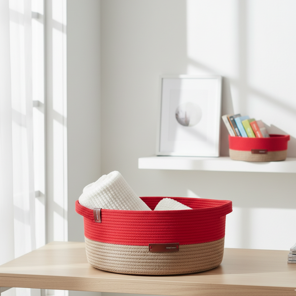 Handmade Woven Jute Basket with hands