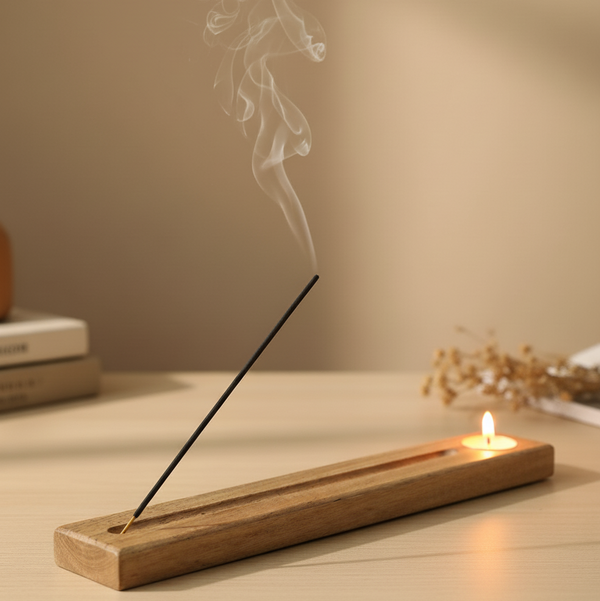 حامل بخور خشبي مع شمعة