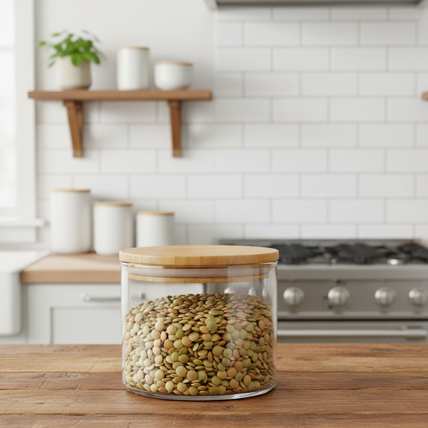 Essentials Glass Jar container with wooden lid