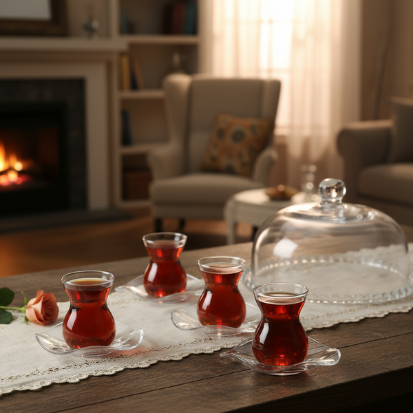 Dantel Tea Glass & Saucer Set - 6 Pieces