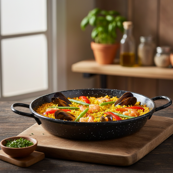 Pujadas Enamelled Steel Paella Pan - Black, 10cm