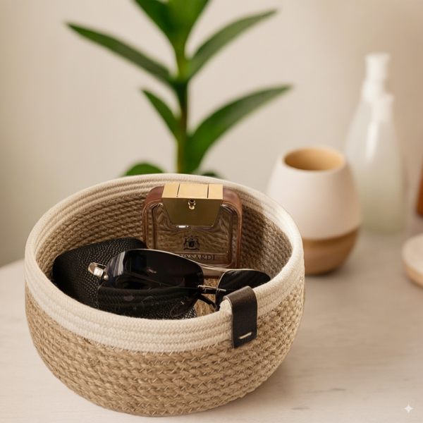Handmade Woven Jute organizer & Storage Off White