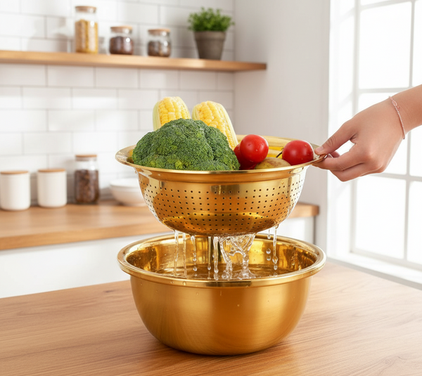2pcs Stainless Steel Bowl With Drain