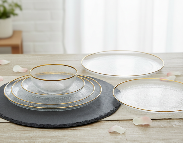 ArdaCam Avanos Dinner Set - Gold Rim, 19 Pieces