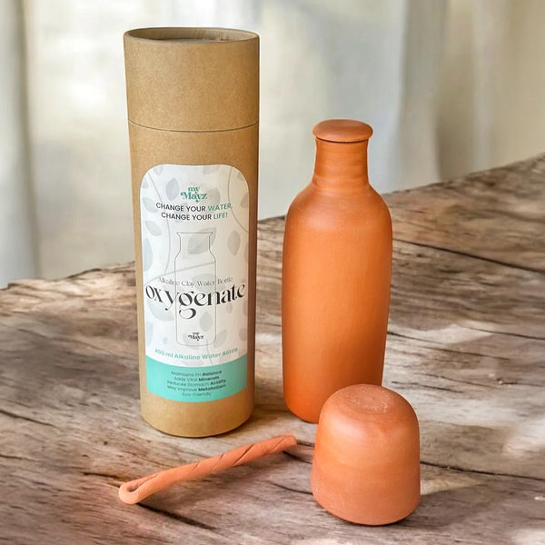 Oxygenate Alkaline Clay Water Bottle ( Olla ) with Cup & On the Go Stick