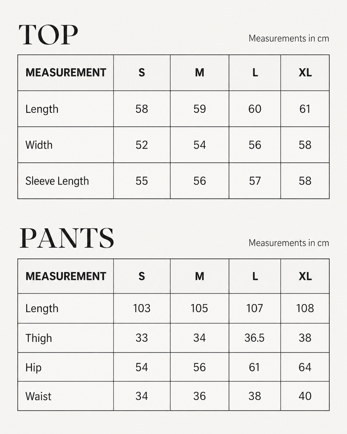 Size Chart