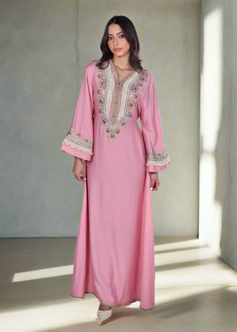 Beaded Linen Abaya Dress