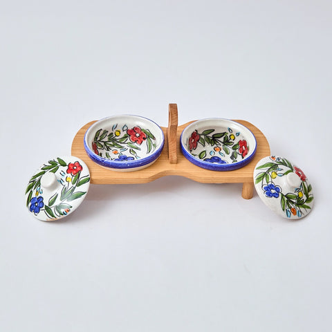Palestinian Heritage Bowl Set with Wooden Tray
