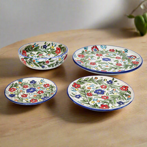 Palestinian Handcrafted Flowery Pottery Set of 4