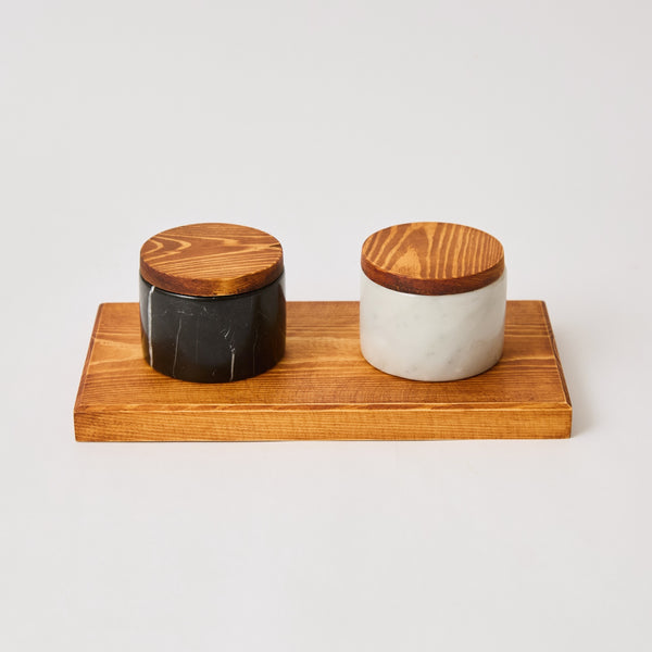 Spice Marble and wooden Set