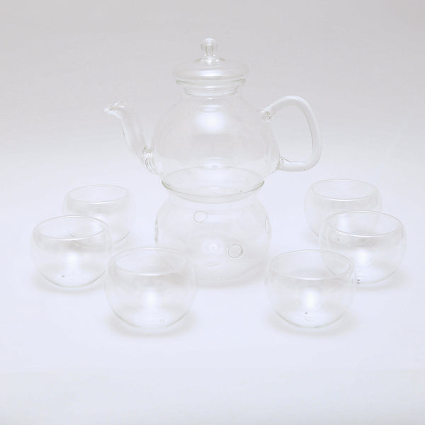 Seven-Piece Glass Tea Set: Includes 1 Teapot and 6 Cups