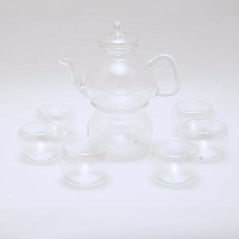 Seven-Piece Glass Tea Set: Includes 1 Teapot and 6 Cups